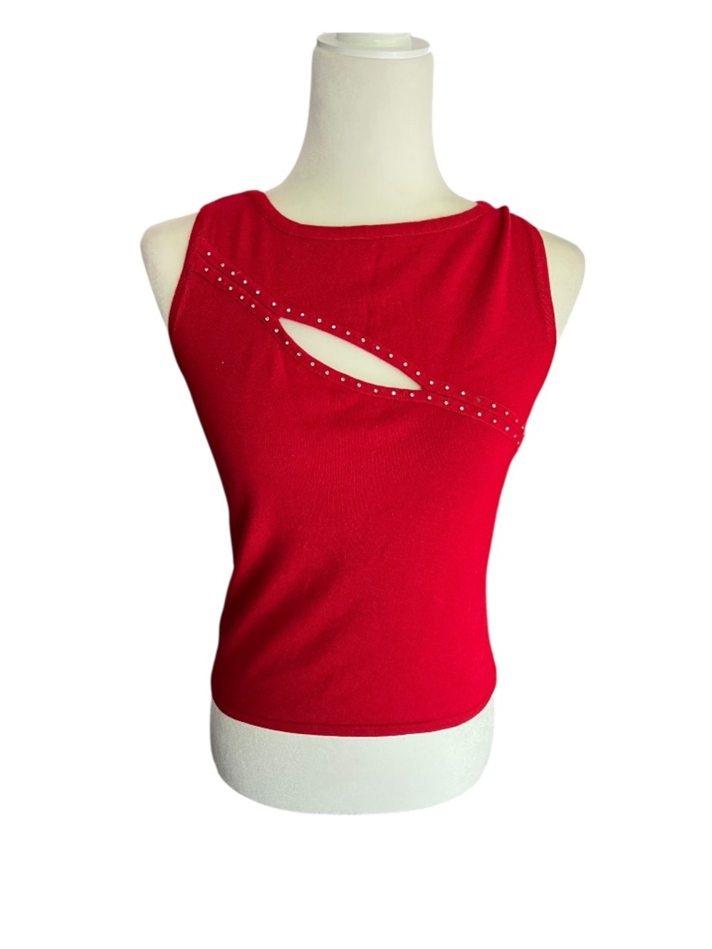 Y2K Cherry Red Studded Cutout Tank Small Cotton-Blend